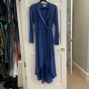 Equipment XS silk high low Blue Long Sleeve wrap Dress